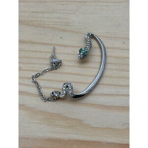 Snake Ear Cuff Earring With Rhinestones & Green Eyes